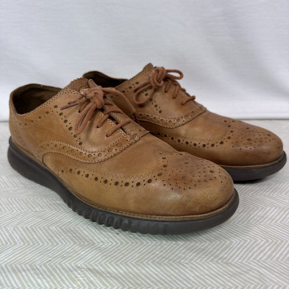 COLE HAAN ZeroGrand Mens 9M English Tan Brown Leather Wingtip Oxford‎ Shoes